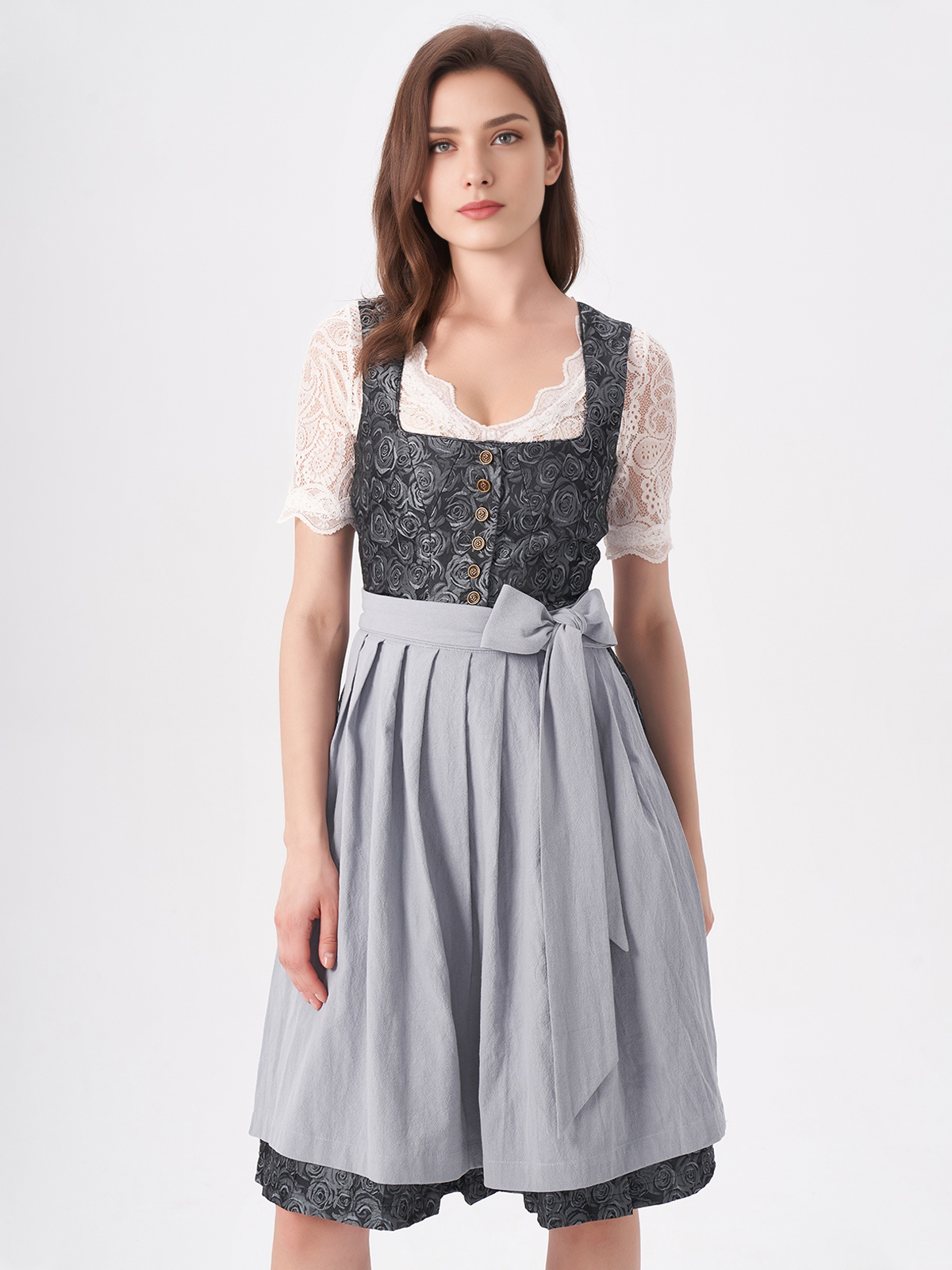 Dirndlbluse Spitze Hochgeschlossen in Blau
