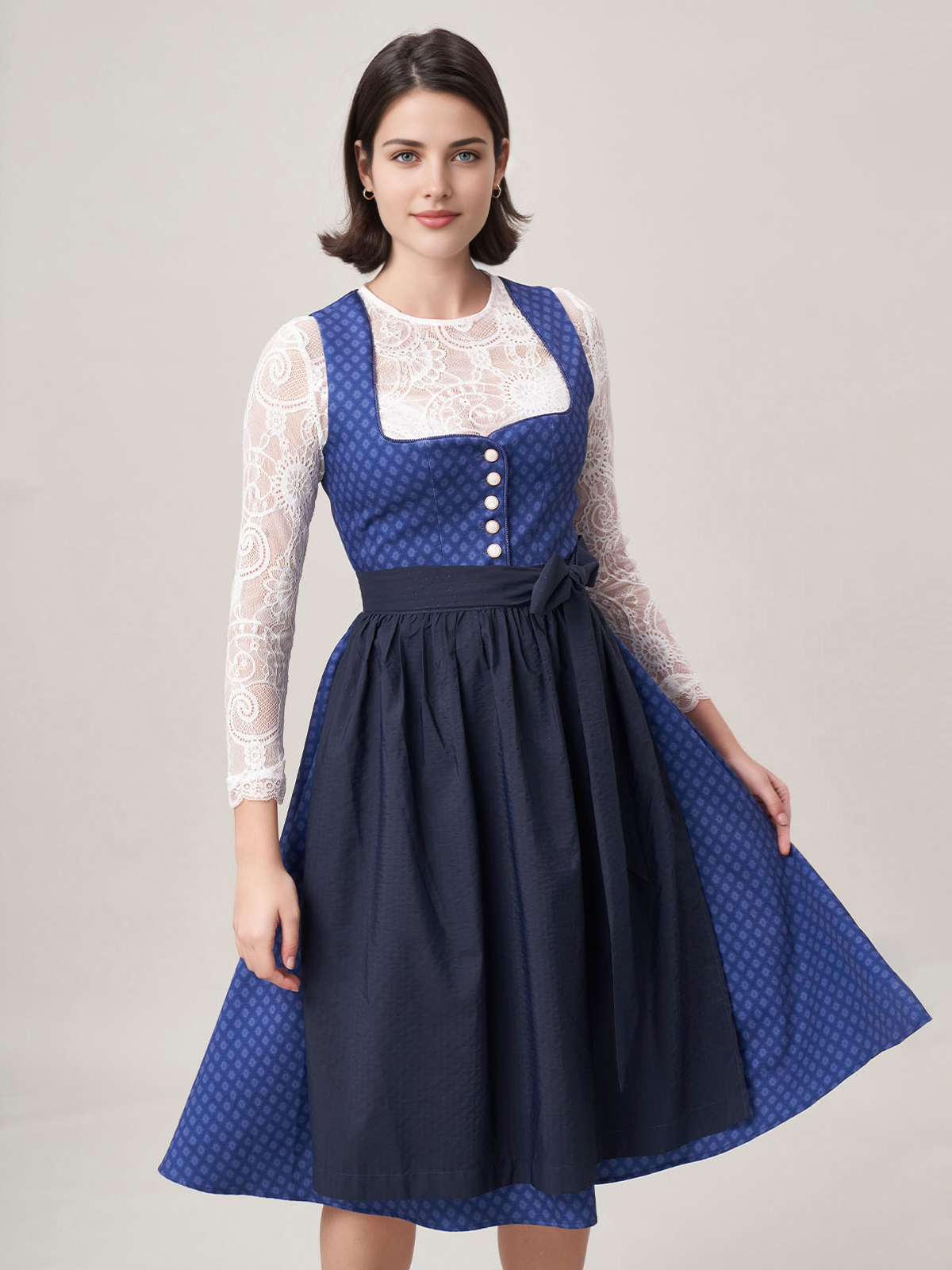 Dirndl Bluse Langarm in Blau