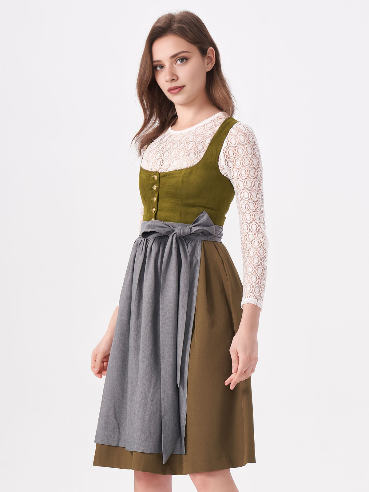Dirndl in Grün mit V-Ausschnitt-Bluse