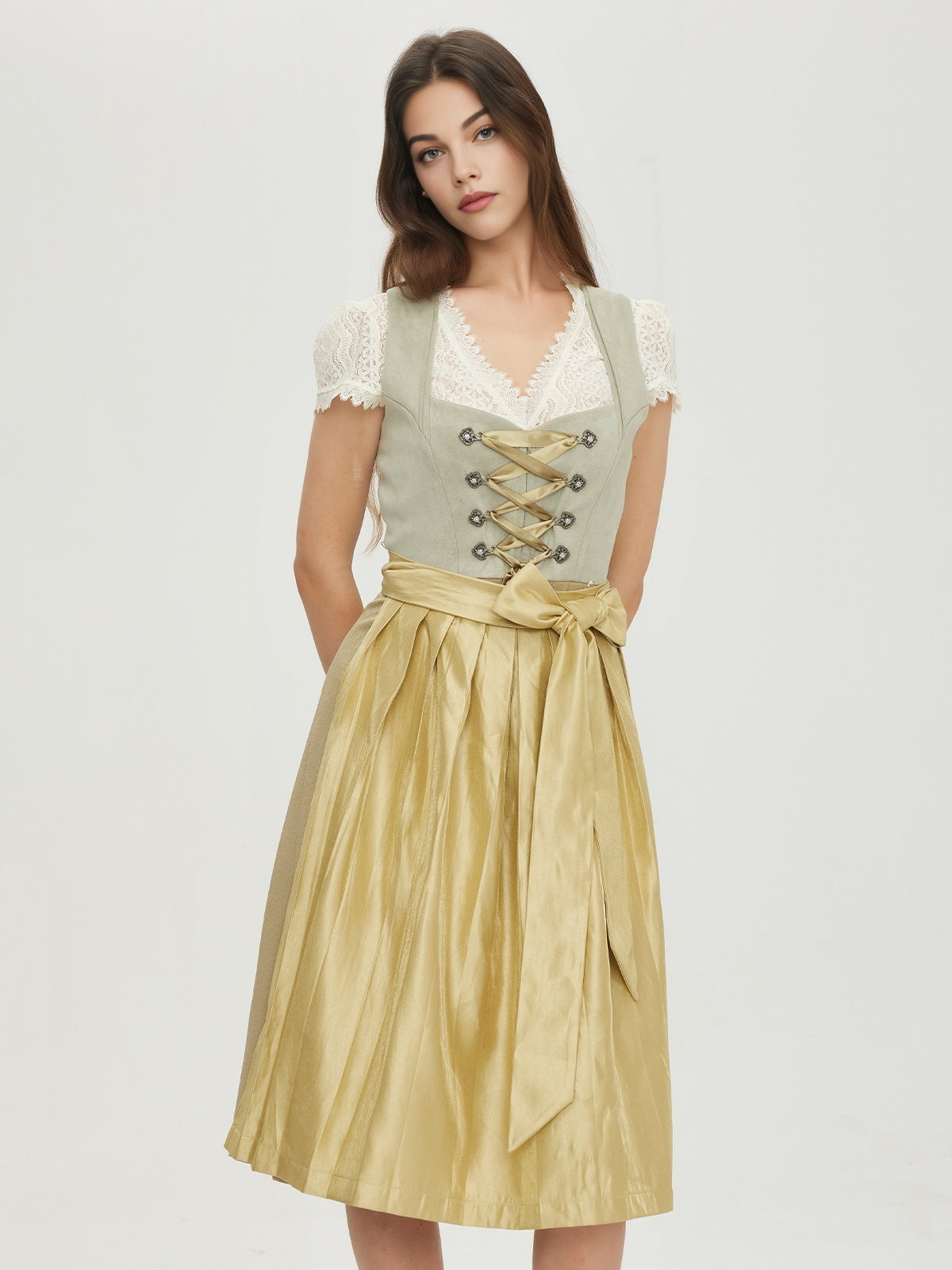 Dirndl beige grün mit stilvollen Details