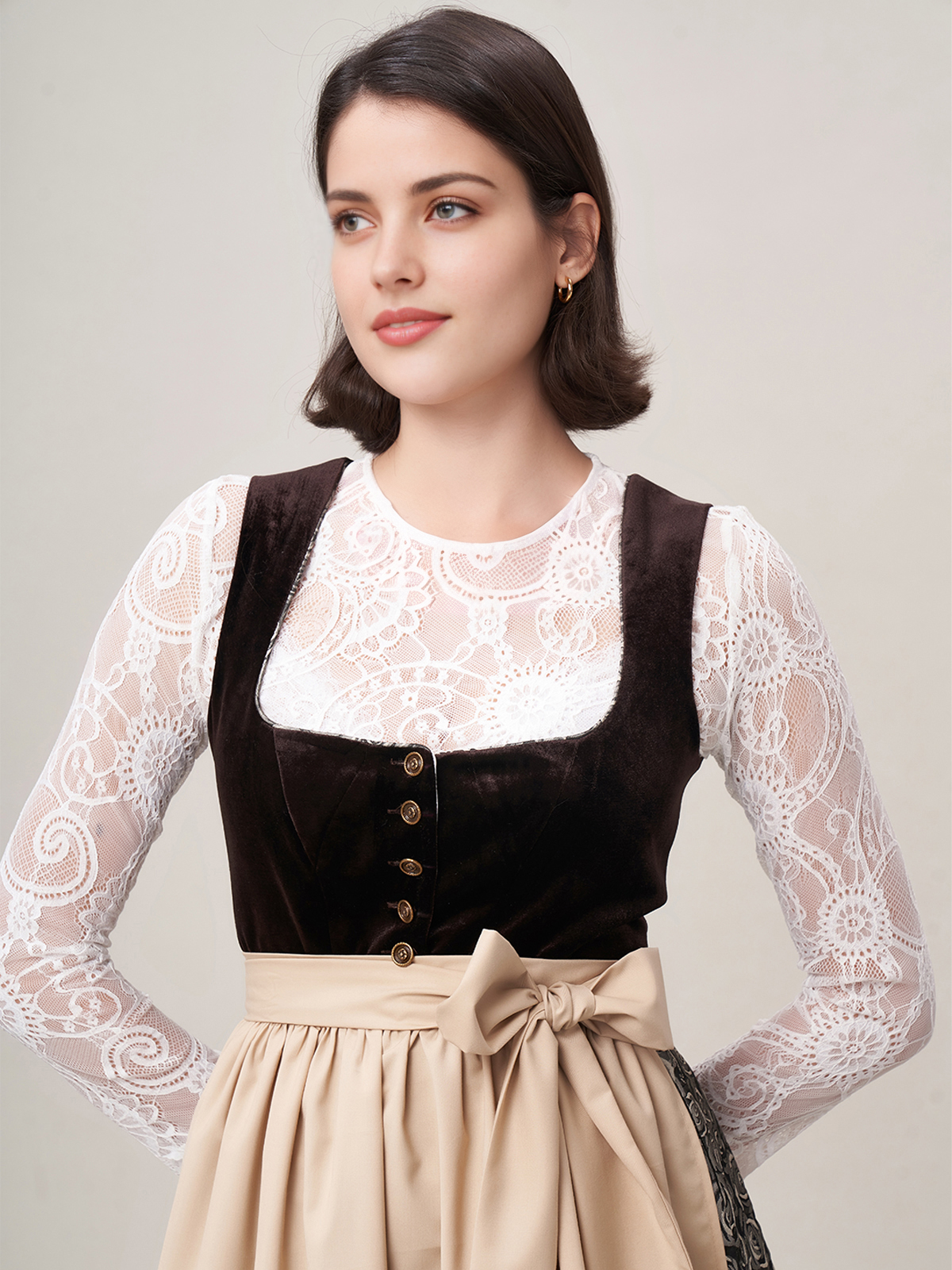 Dirndl mit Reißverschluss vorne in Braun